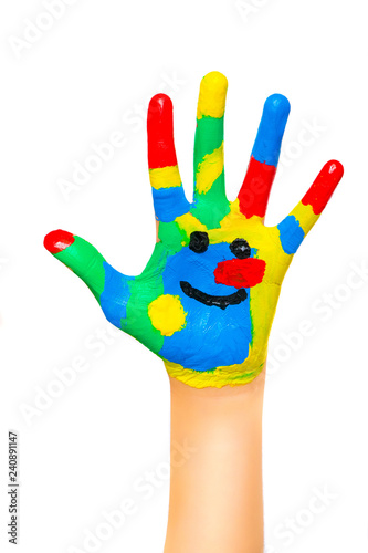 Child hands with finger paint
