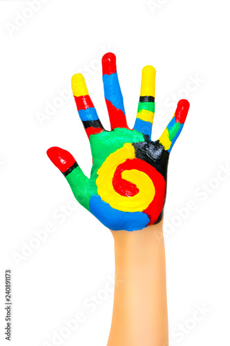 Color painted child hand