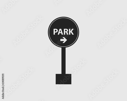 Park in Right Rounded Sign of Highway with gray Background. 
