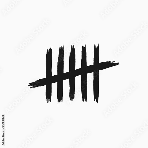 Grunge tally marks. Icon, sign, symbol drawn by hand with rough brush. Sketch, ink, watercolor.