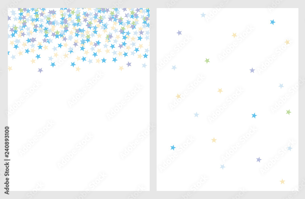 Set of 2 Star Vector Layouts. Light Blue, Green and Beige Confetti of Star Shape. Delicate Pastel Color Simple Design. White Background. Cute Bright Party Illustration. Set of 2 Star Vector Layouts. Light Blue, Green and Beige Confetti of Star Shape. Delicate Pastel Color Simple Design. White Background. Cute Bright Party Illustration.