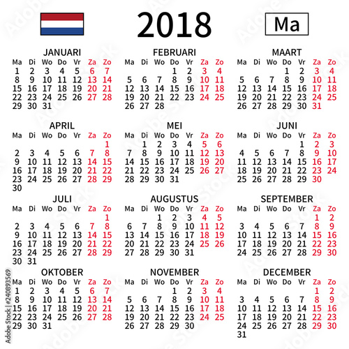 Dutch calendar 2018, Monday