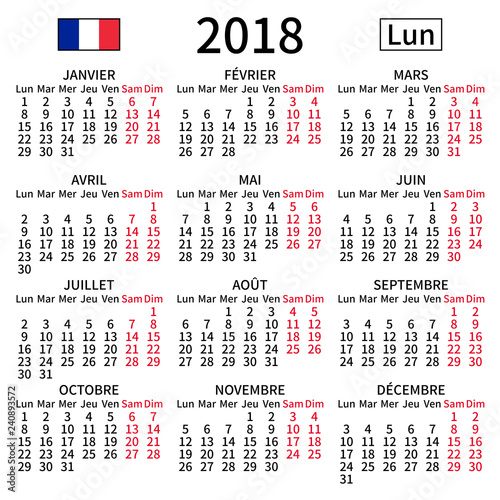 French calendar 2018, Monday