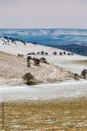 Snowy hills in the South Downs National Park near Lewes, in Sussex photo