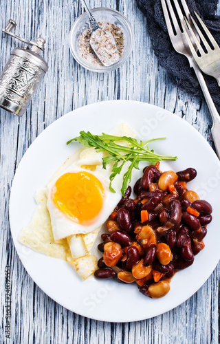 fried bean with fried eggs