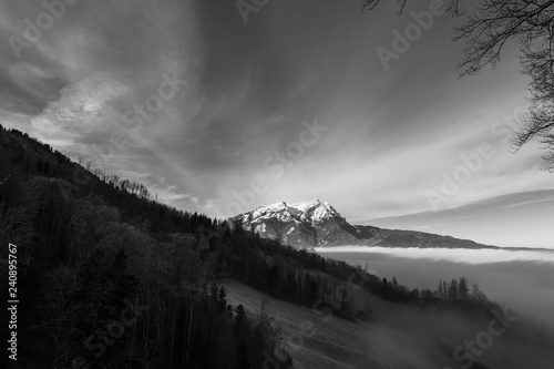 Mountain out of fog