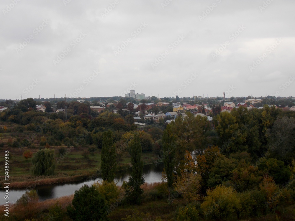 panorama of city in autumn