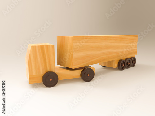 3D illustration and 3D rendering wooden truck on a white background.