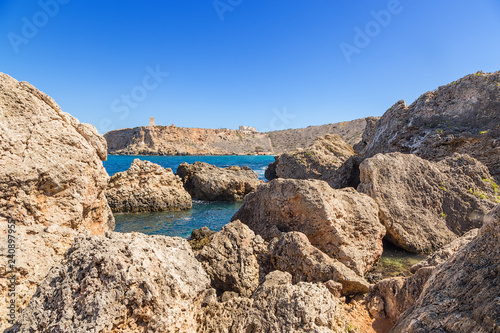 Manikata, Malta. The picturesque shores of the Għajn Tuffieħa Bay