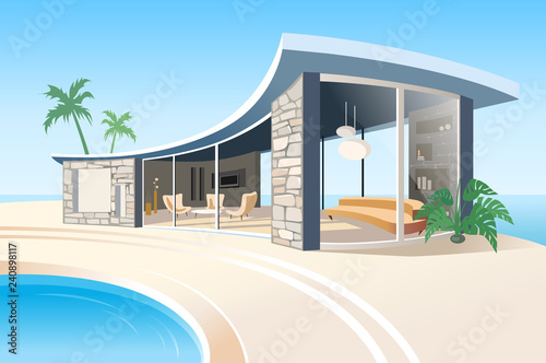 vector hotel near the pool in realistic style  