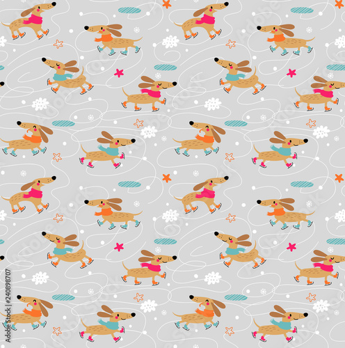 Dachshunds Dogs. Seamless pattern. 