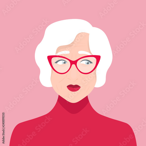 Elderly woman doubts. Portrait of a grandmother. Indecision. Vector flat illustration