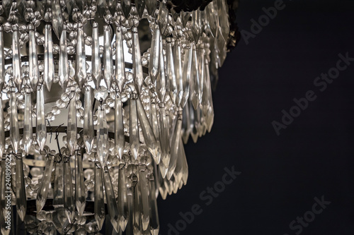 detail of glass crystals of an ancient chandelier