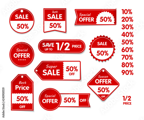 VECTOR isolated Set of price sale tags with text. Special offer, hot sale, best price, season offer.