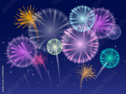 vector illustration of colorful fireworks in the night sky