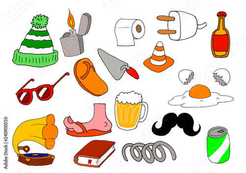 Set of illustrations of different objects