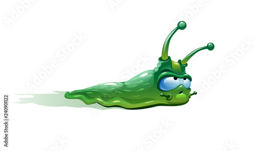 vector illustration of green snail slug crawling