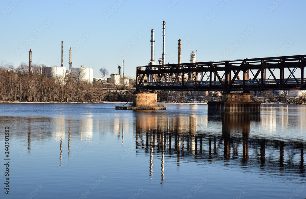 Water reflections on the Mississippi River in winter
