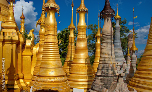 Myanmar. Indein pagoda, home to more than 200 stupa, is one of Inle lake's main attractions.