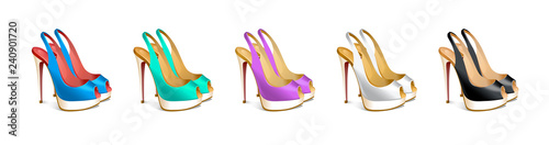 vector set of isolated women's high-heeled shoes in different colors