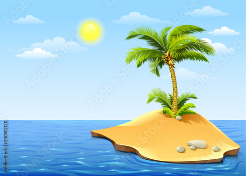 Tropical island with palm trees. Vector illustration