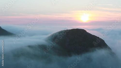 Signal Hill walking trail with fog at sunrise, St. John’s, Newfoundland and Labrador.