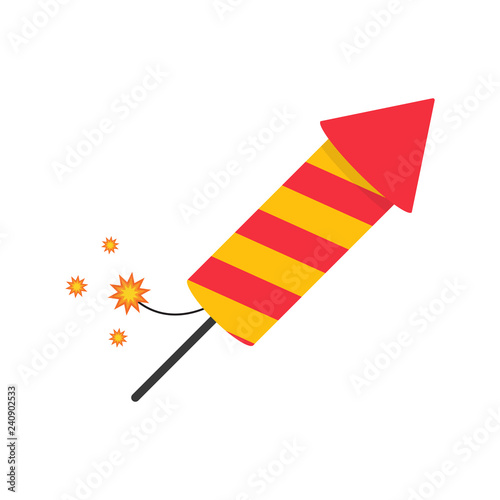 Flat icon firework rocket isolated on white background. Vector illustration.