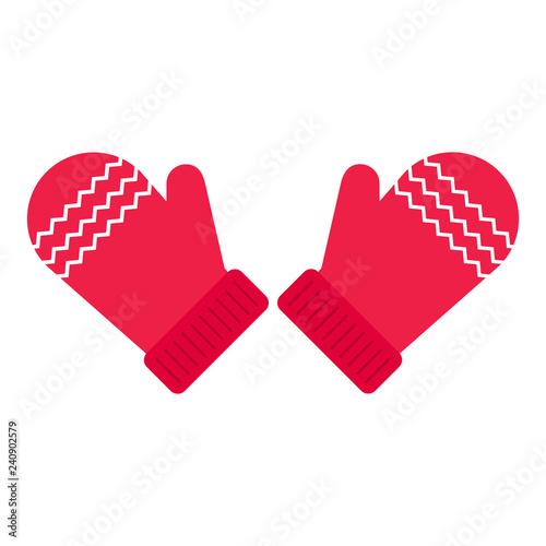 Flat icon red winter gloves isolated on white background. Vector illustration.