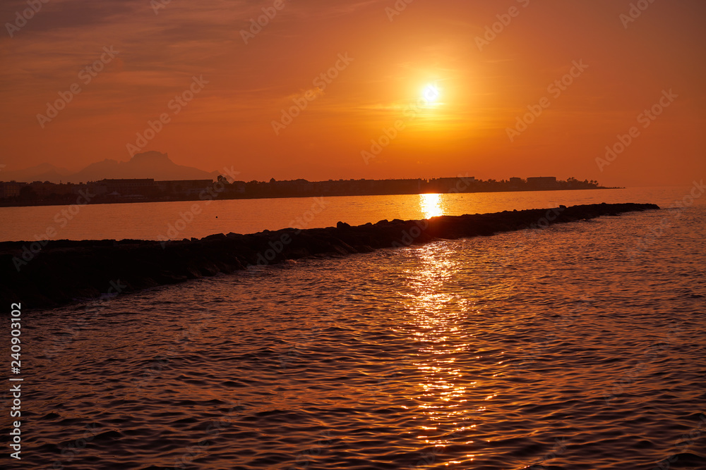 Fototapeta premium Denia skyline at sunset with in Spain
