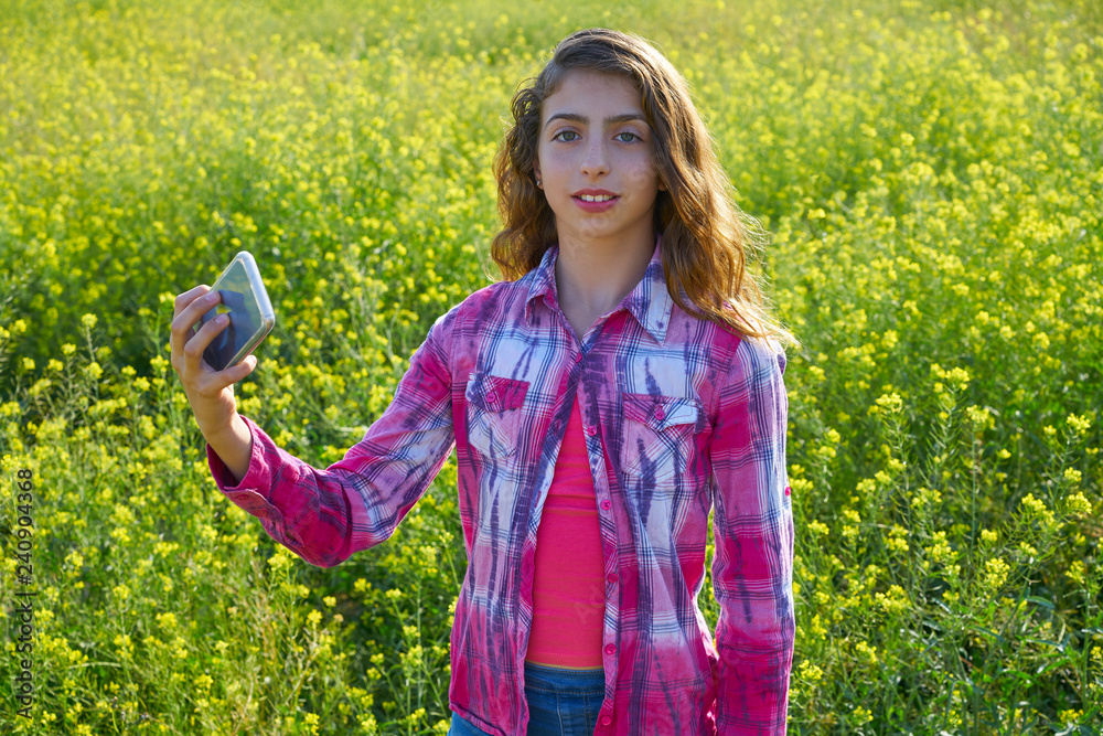 Teen girl selfie video photo spring meadow Teen girl selfie video photo spring meadow