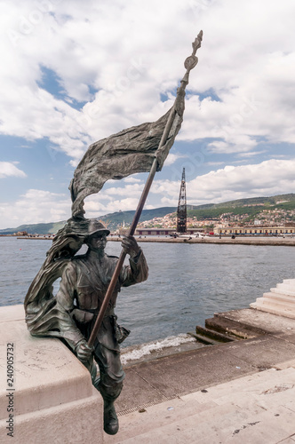 The statue of the Bersagliere in Piazza Unità d`Italia in Trieste, Friuli Venezia Giulia, Italy, Europe