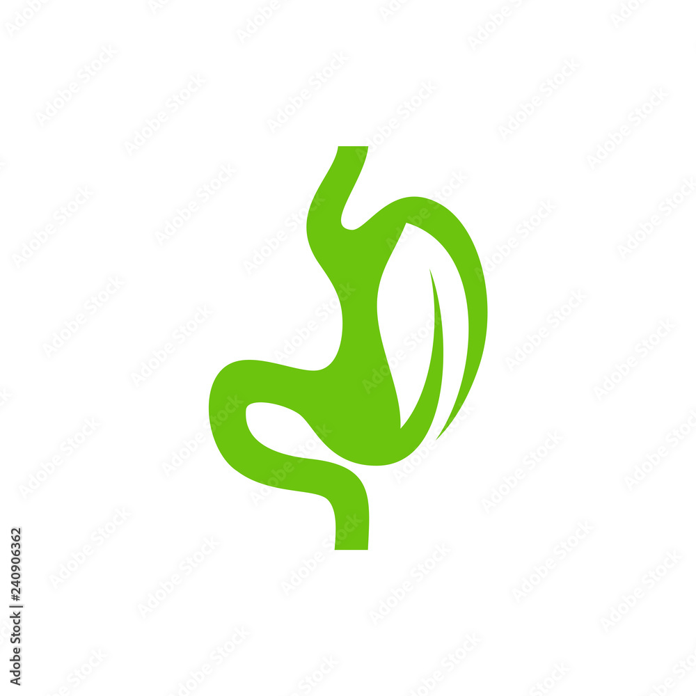 Obraz premium Stomach with Leaf logo design concept, Healthy Stomach logo Template Vector - Vector illustration