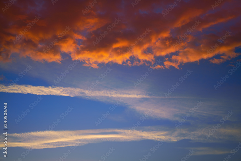 Fototapeta premium Sunset sky clouds orange and blue