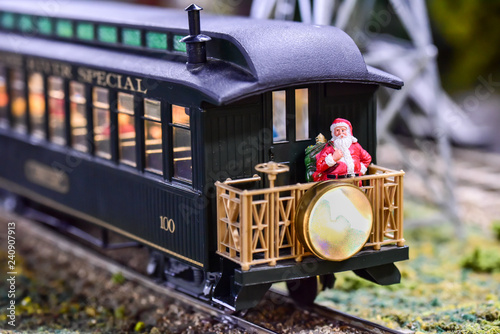 model toy train set up close