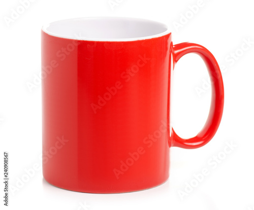 Red cup mug drink on white background isolation