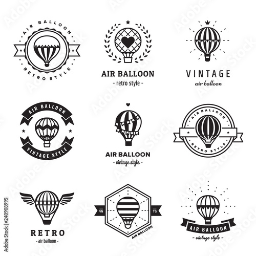 Aerostat (air balloon) hipster and vintage logo set.