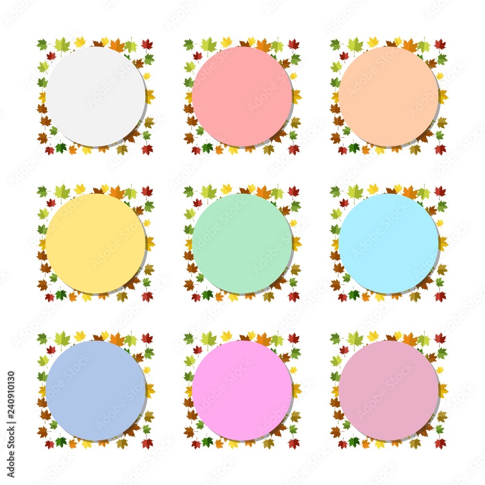 Background with Falling Autumn leaves, icon or logo, color set