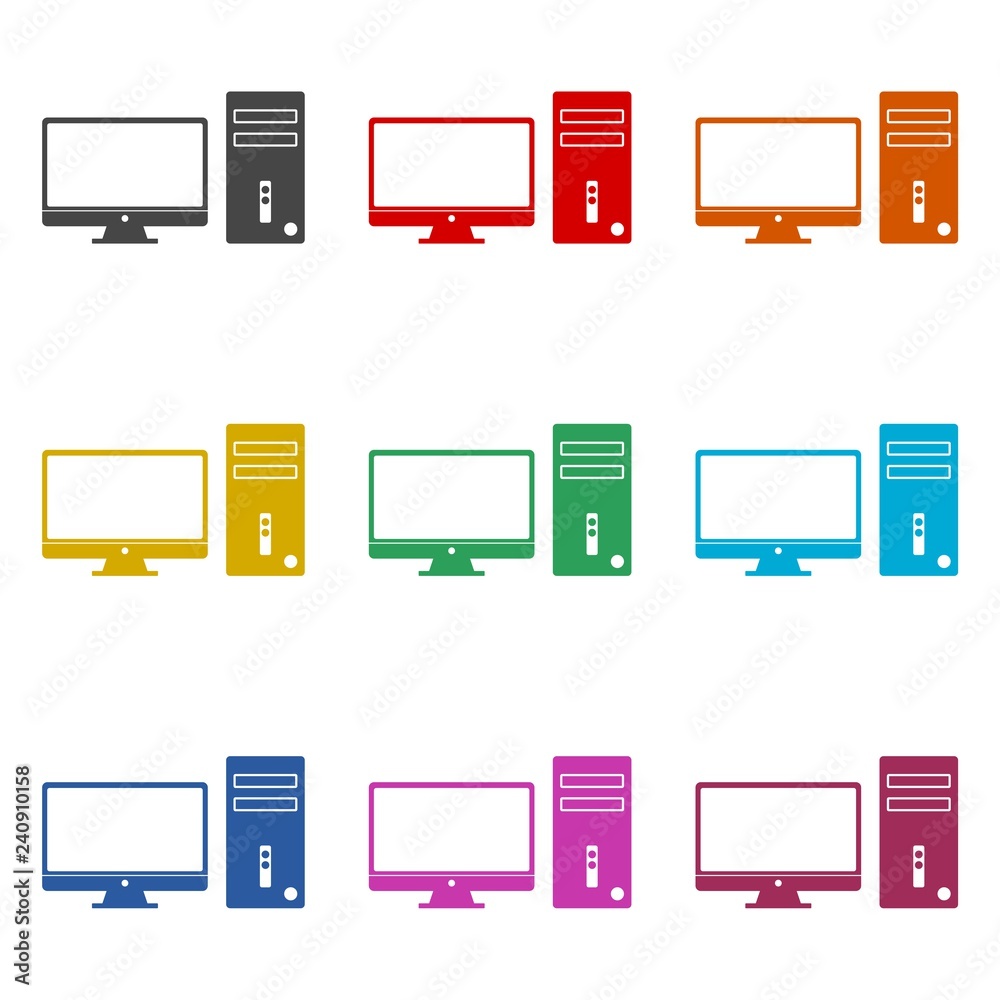 Desktop computer icon or logo, Home desktop computer personal, color set