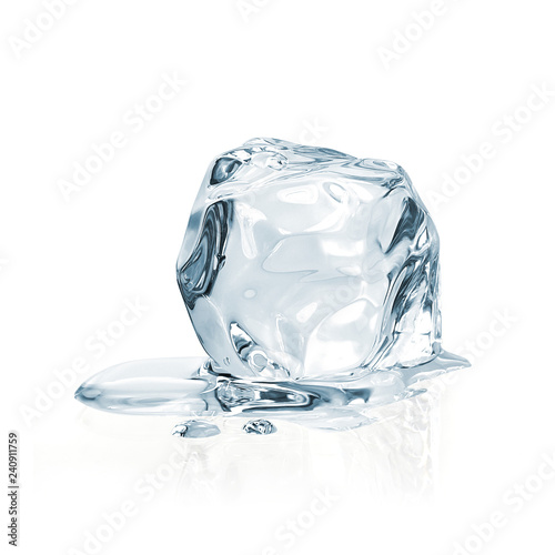 Melted clear ice cube isolated on white background	 photo
