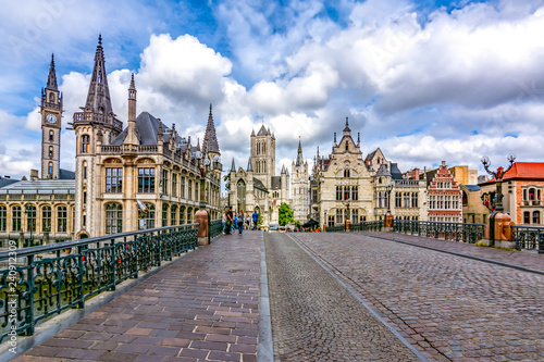 Towers and architecture of medieval Gent, Belgium