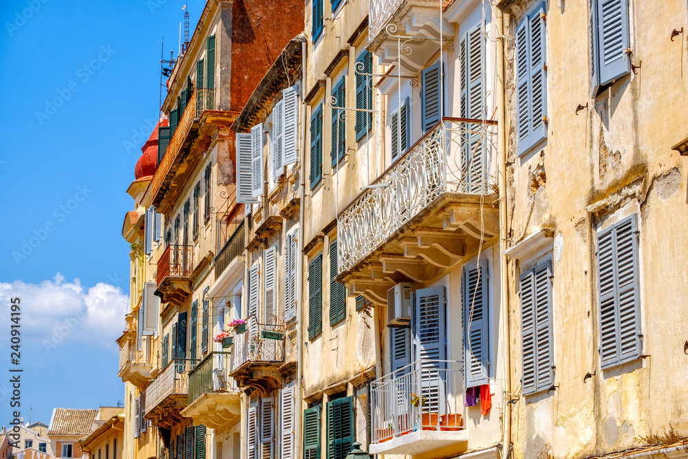 Beautiful island of Corfu and old houses in the charming little streets ( Kerkyra )