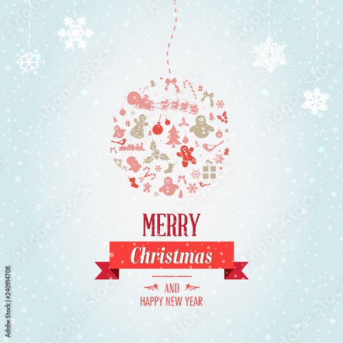 Christmas Greeting Card. Merry Christmas Party design with holiday