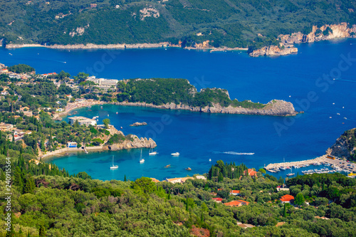 Beautiful island of Corfu, heart-shaped Paleokastritsa bay with charming and wonderful panoramic views