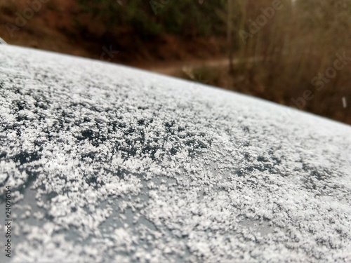 Ice frost on the car window during winter. Slovakia