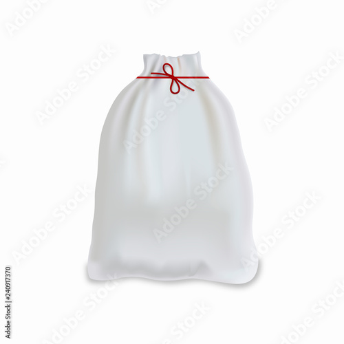 White backpack with lace. Gift bag mockup on white background.