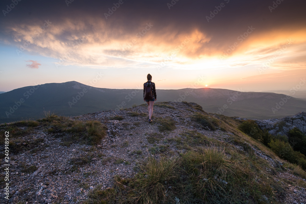 Fototapeta premium man on the top of mountain