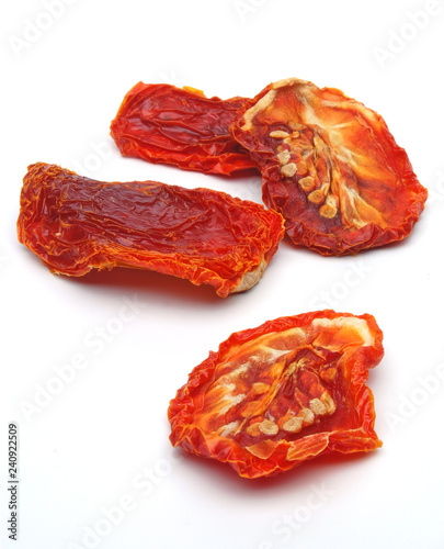 Dried plumor marzano tomatoes isolated on white background