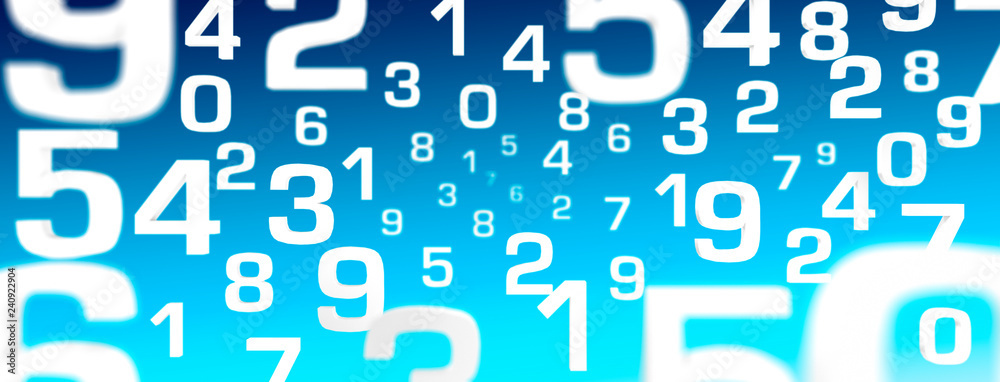 3D Illustration - Flying Numbers white blue 3D Illustration - Flying Numbers white blue