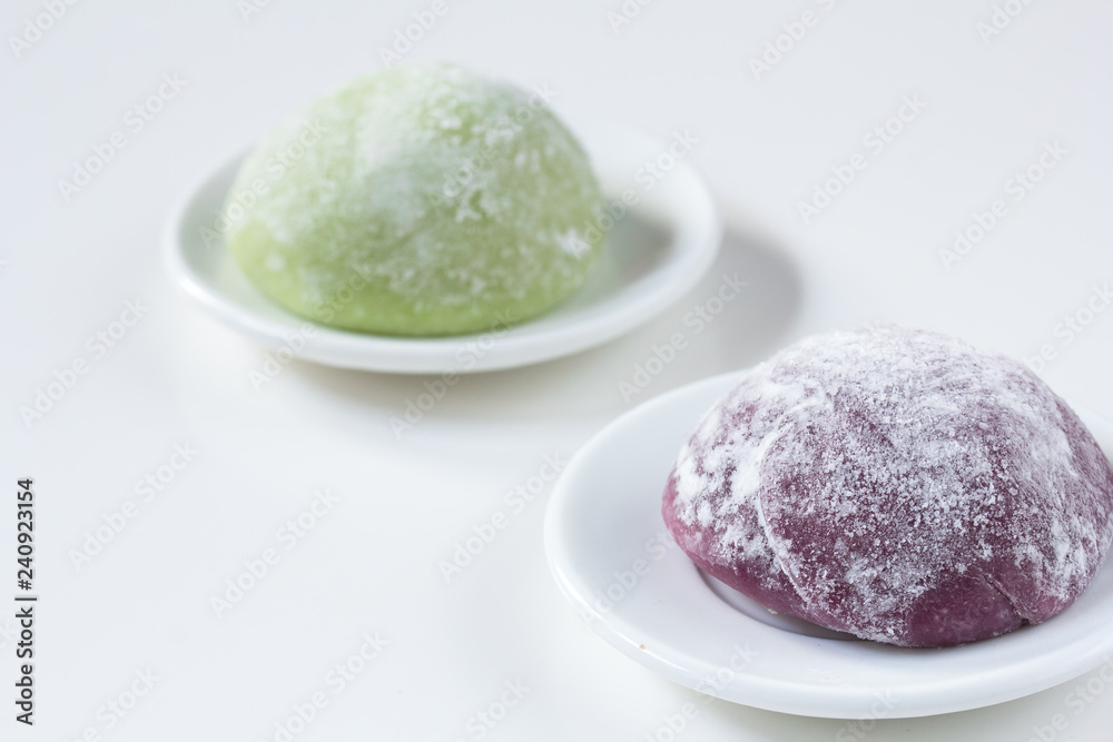 Green Purple Mochi Ice cream isolated on white Green Purple Mochi Ice cream isolated on white