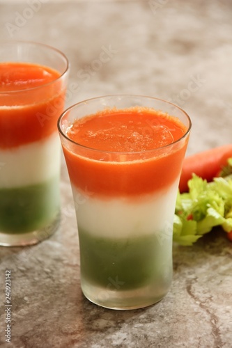 Tri color juice - Indian Independence Republic day food concept  selective focus